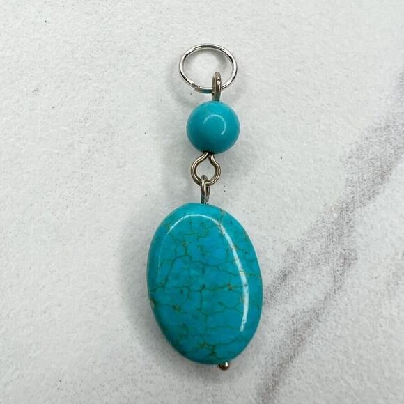 Silver Tone Faux Turquoise Beaded Upcycled Pendant - Picture 2 of 4